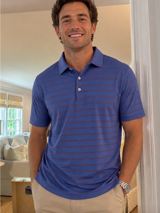 turtleson Other - Men's Blue Stripe Performance Polo